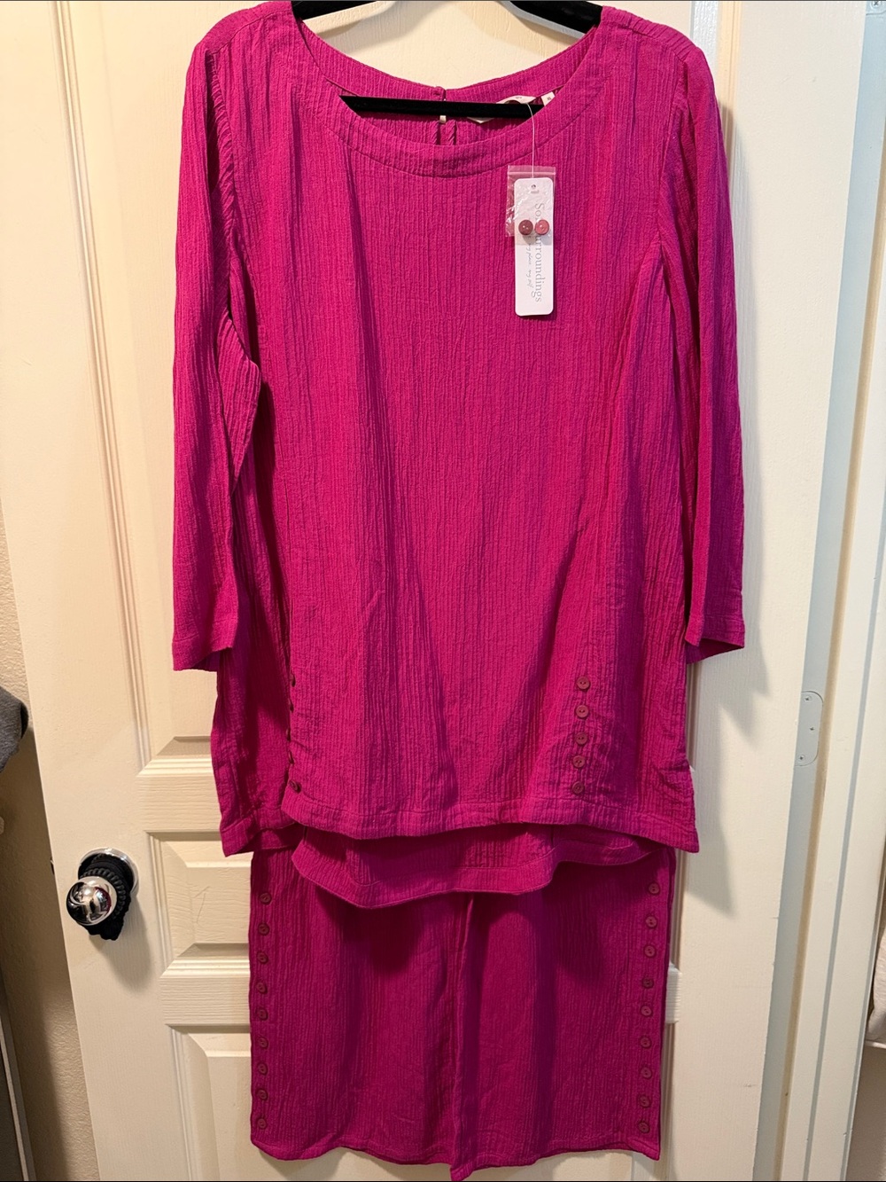 Soft Surroundings Women's Two-Piece Pantsuit in Bright Magenta NWT